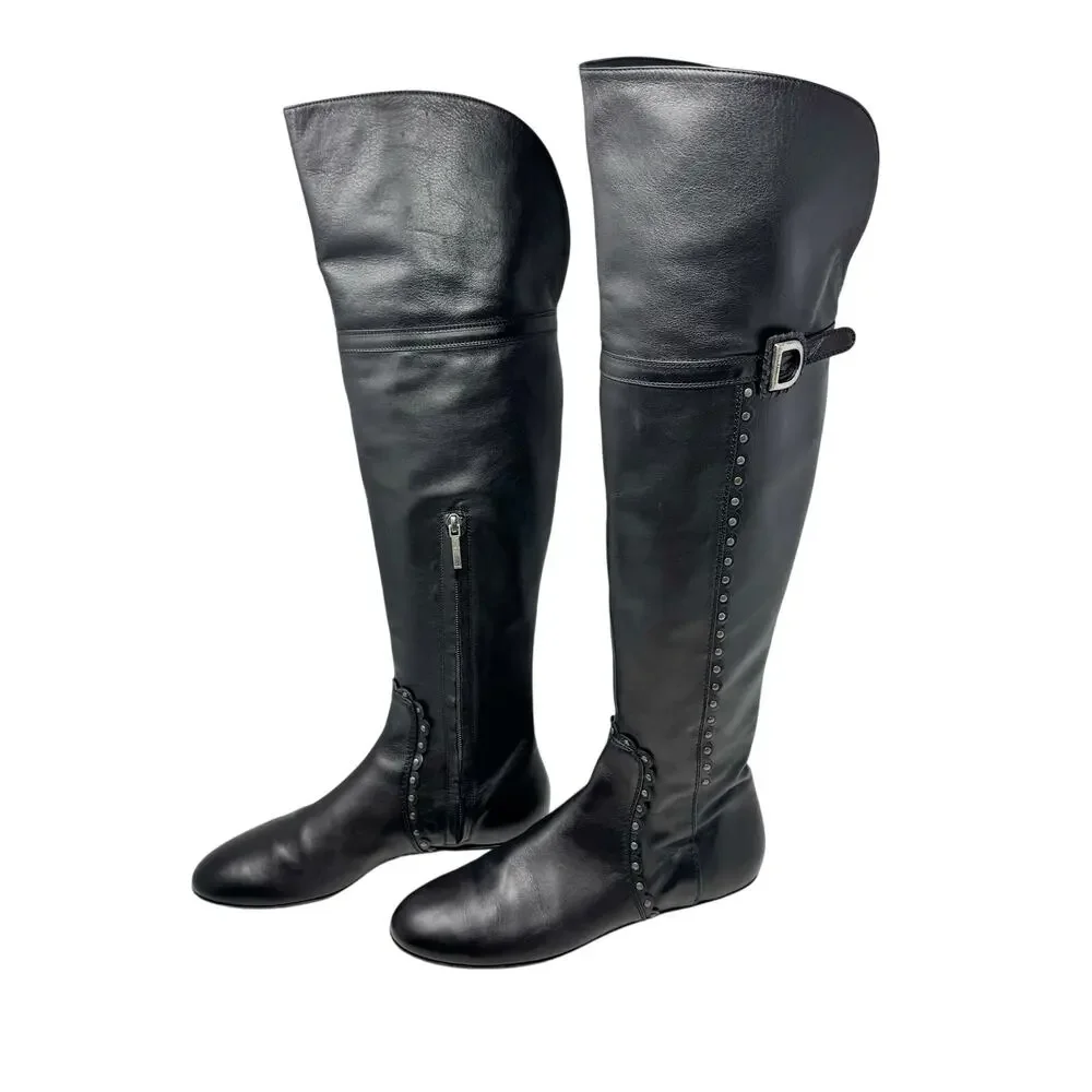 Christian Dior Galliano Ethnic Black Leather Studded OTK Boots EU 40 FW2004 Y2K